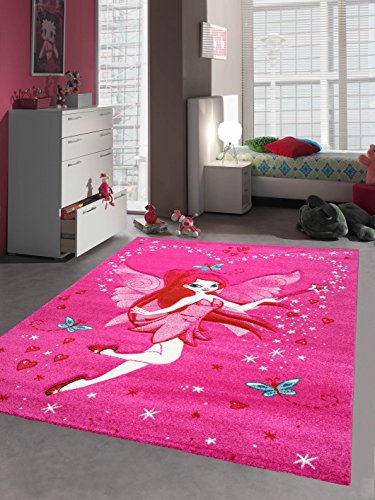 Kinderteppich Spielteppich Kinderzimmer Teppich Zauberfee mit Schmetterlinge Pink Creme Rot Türkis Größe 160x230 cm von Teppich-Traum