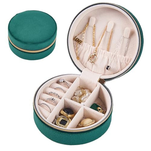 Schmuckkästchen für Reisen, kleine Schmuckschatulle, tragbares Schmuckkästchen für Ringe, Anhänger, Ohrringe, Halsketten, Armbänder, Organizer, Aufbewahrungsboxen für Damen und Mädchen, Grün, 1701 von Terafeels