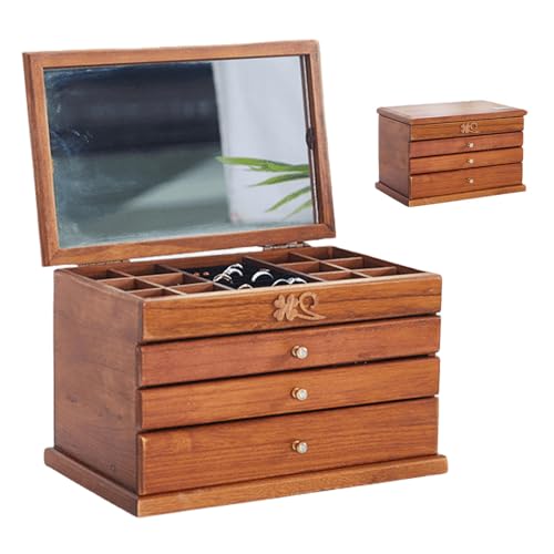 Terafeels 6102 Schmuckkästchen für Mädchen, Holz, Vintage-Schmuckschatulle für Frauen, Organizer-Box aus Massivholz mit Kombinationsschloss für Schmuck, Uhren, Halsketten, Ringe, Aufbewahrungsbox mit von Terafeels