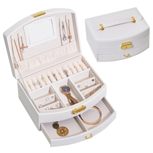 Terafeels Große Schmuckschatullen Organizer für Frauen Mädchen - PU-Leder Schmuck-Organizer mit abnehmbarem Schmucktablett für Halskette, Ohrringe, Ringe, Armbänder, Schmuckaufbewahrung, Vitrine, von Terafeels