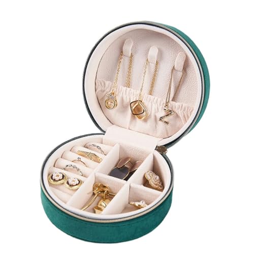 Terafeels Schmuck-Organizer aus Plüschsamt, Reise-Schmuck-Organizer-Box, kleine Schmuckschatullen für Damen, Schmuck-Reise-Organizer, Schmuck-Reiseetui für Mädchen, Muschelgrün -10 von Terafeels