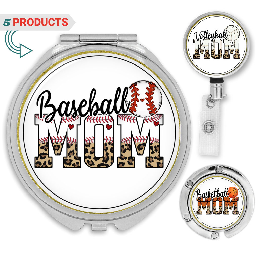 Basketball Mom Taschenspiegel, Baseball Halskette, Handtaschenaufhänger Stieftochter Geschenk, Personalisierte Ausweisrolle, Taschenhaken Für Tisch von TerlisDesigns