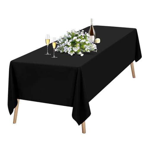 1 Packungen Schwarz Tischdecke 153 x 260 cm, Tischdecke Schwarz Stoff Rechteckige Polyester-Tischdecke für 1,8m Rechteckige Tische, Waschbare Tischdecke für Hochzeitsfeier, Restaurant, Banketttisch von Teruntrue