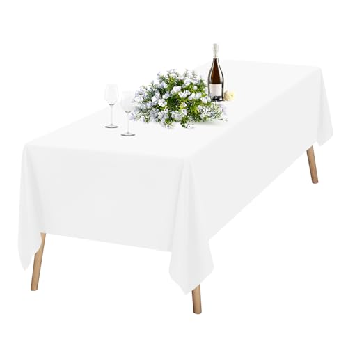 1 Packungen Weiß Tischdecke 153 x 260 cm, Tischdecke Weiß Stoff Rechteckige Polyester-Tischdecke für 1,8m Rechteckige Tische, Waschbare Tischdecke für Hochzeitsfeier, Restaurant, Banketttisch von Teruntrue