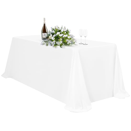 1 Packungen Weiß Tischdecke 229 x 335 cm, Tischdecke Weiß Stoff Rechteckige Polyester-Tischdecke für Rechteckige Tische, Waschbare Tischdecke für Hochzeitsfeier, Restaurant, Banketttisch von Teruntrue