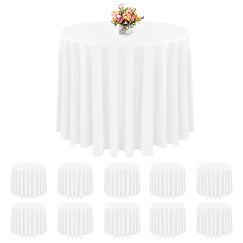 10er-Pack Premium Kunststoff Runde Tischdecke 84 Zoll Einweg-Kreis-Tischdecken Weiße Tischdecken PEVA Wasserfeste Tischdecken bis zu 6 Fuß für Party Fine Dining Hochzeiten im Freien (Weiß) von Teruntrue