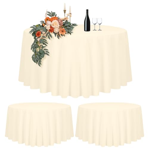 2er-Set Beige Runde Tischdecke 305cm Durchmesser, Runde Tischdecke für Ø150-240cm Tische, Polyester Wasserdicht Waschbar Runde Große Tischdecke für Hochzeit Party Buffet Camping Restaurant (120 Zoll) von Teruntrue