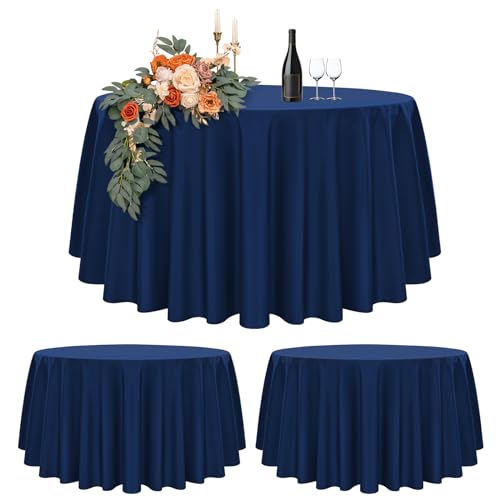 2er-Set Blau Runde Tischdecke 305cm Durchmesser, Runde Tischdecke für Ø150-240cm Tische, Polyester Wasserdicht Waschbar Runde Große Tischdecke für Hochzeit Party Buffet Camping Restaurant (120 Zoll) von Teruntrue