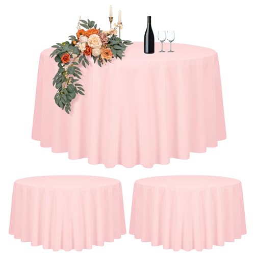 2er-Set Rosa Runde Tischdecke 305cm Durchmesser, Runde Tischdecke für Ø150-240cm Tische, Polyester Wasserdicht Waschbar Runde Große Tischdecke für Hochzeit Party Buffet Camping Restaurant (120 Zoll) von Teruntrue