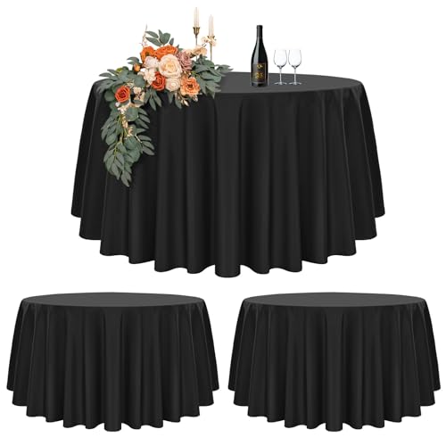 2er-Set Schwarze Runde Tischdecke 275cm Durchmesser, Runde Tischdecke für Ø120-210cm Tische,Polyester Wasserdicht Waschbar Runde Große Tischdecke für Hochzeit Party Buffet Camping Restaurant(108 Zoll) von Teruntrue