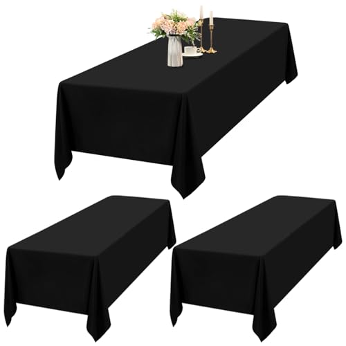 2er-Set Schwarze Tischdecken Rechteck 153 x 260 cm, wasserdichte Polyester Schwarze Tischdecken für 6ft Tisch, Waschbar Rechteckige Tischdecke für Party Hochzeit Buffet Camping Restaurant(60x102in) von Teruntrue