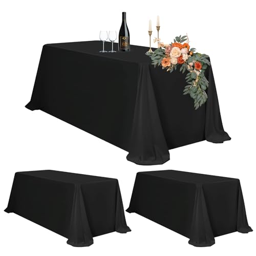 Teruntrue 2er-Set Schwarze Rechteckige Polyester-Tischdecken 229 x 335 cm, Wasserabweisend, für 6-8ft Tische, 8-12 Personen, Hochzeit, Party, Buffet, Camping, Restaurant von Teruntrue