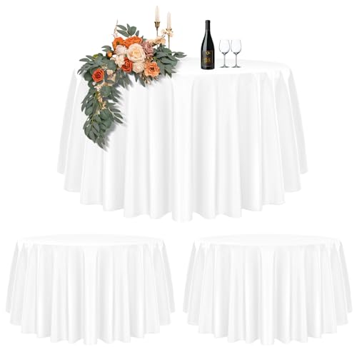 2er-Set Weiße Runde Tischdecke 178cm Durchmesser, Runde Tischdecke für Ø75-105cm Tische, Polyester Wasserdicht Waschbar Runde Tischdecke für Hochzeit Party Buffet Camping Restaurant (70 Zoll) von Teruntrue