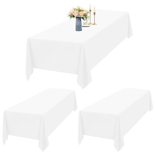 2er-Set Weiße Tischdecken Rechteck 153 x 260 cm, wasserdichte Polyester Weiße Tischdecken für 6ft Tisch, Waschbar Rechteckige Tischdecke für Party Hochzeit Buffet Camping Restaurant(60x102in) von Teruntrue