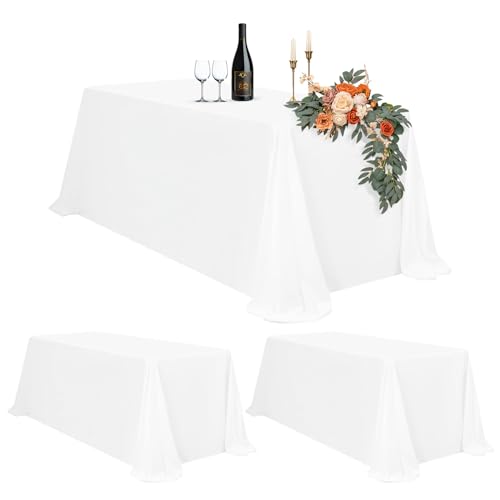 2er-Set Weiße Tischdecken Rechteck 229 x 335 cm, wasserdichte Polyester Weiße Tischdecken für 6-8ft Tabelle, Waschbar Rechteck Große Tischdecke für Party Hochzeit Buffet Camping Restaurant(90x132in) von Teruntrue