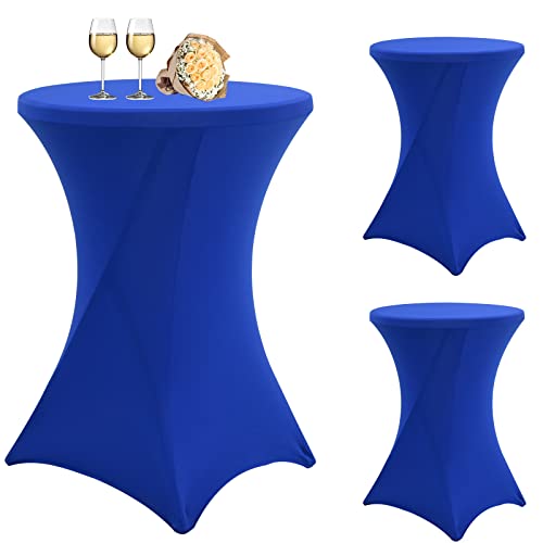 3 Packungen Blaue Cocktail-Tischabdeckung, rund, Spandex, 32 x 43 Zoll, rechteckige Cocktail-Ecken, passgenau, hohe Stretch-Tischabdeckung für runde Tische oder Hochzeitsfeier, Bankett(blau) von Teruntrue