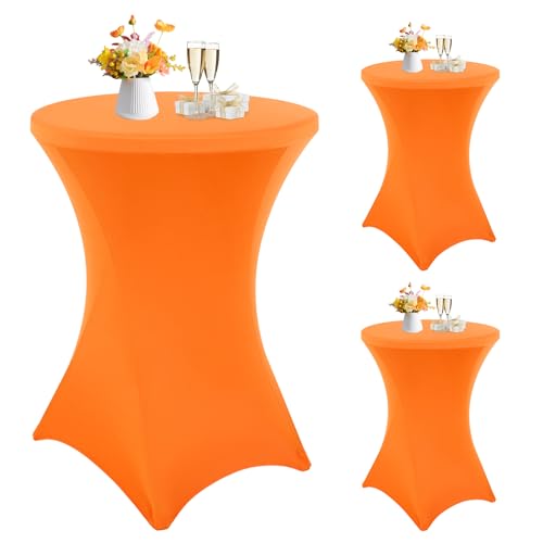 3 Stück Orange Stehtisch Hussen Stehtische, Stehtischhusse für Ø 80-85 cm Stehtische und Bistrotische, Stretch-Tischdecke mit Fußtaschen für Hochzeit Geburtstagsfeier Bankett(80 cm, Orange) von Teruntrue