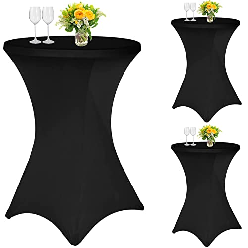 3 Stück Schwarz Stehtisch Hussen Stehtische, Stehtischhusse für Ø 70-75 cm Stehtische und Bistrotische, Stretch-Tischdecke mit Fußtaschen für Hochzeit Geburtstagsfeier Bankett(70 cm, Schwarz) von Teruntrue