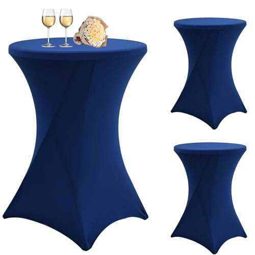 3 Stück Stehtisch Hussen 80cm,Hussen Stehtische Navy Blau für Ø 80-85 cm Stehtische und Bistrotische, Stretch-Tischdecke mit Fußtaschen für Hochzeit Geburtstagsfeier Bankett(80 cm, Navy Blau) von Teruntrue