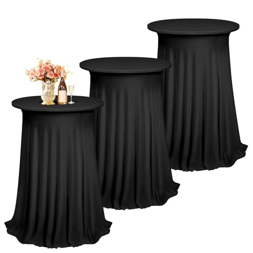 3 Stück Stehtisch Hussen Spandex Stretch Tischdecke mit Rock 80cm, Stehtisch Husse für Bistrotisch Ø 80-85 cm, Stretch-Husse Schwarz Hussen für Stehtische und Bistrotische(80×110cm, Schwarz) von Teruntrue