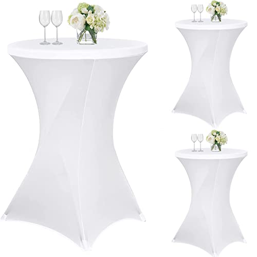 Teruntrue 3 Stück Weiß Stehtisch Hussen Stehtische, Stehtischhusse für Ø 70-75 cm Stehtische und Bistrotische, Stretch-Tischdecke mit Fußtaschen für Hochzeit Geburtstagsfeier Bankett(70 cm, Weiß) von Teruntrue