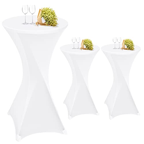 3 Stück weiß Stehtisch Hussen Stehtische, Stehtischhusse für Ø 60-65 cm Stehtische und Bistrotische, Stretch-Tischdecke mit Fußtaschen für Hochzeit Geburtstagsfeier Bankett(60 cm, weiß) von Teruntrue