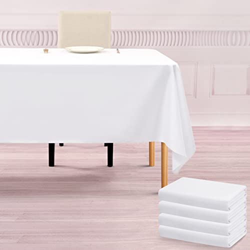 4 Packs White Polyester Tischdecke für 8 Ft Rectangle Tables,60 x 126 inch Polyester Fabric Table Cloth Wrinkle Resistant Washable Table Cover,for Wedding,Birthday,Party,Banquets Decorate. von Teruntrue