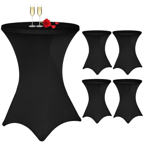 4 Stück Schwarz Stehtisch Hussen Stehtische, Stehtischhusse für Ø 80-85 cm Stehtische und Bistrotische, Stretch-Tischdecke mit Fußtaschen für Hochzeit Geburtstagsfeier Bankett(80 cm, Schwarz) von Teruntrue