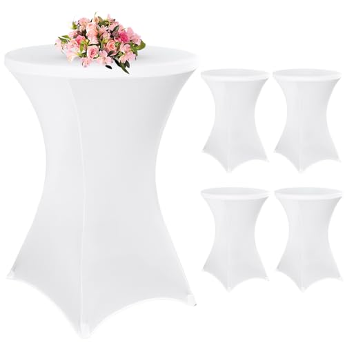 4 Stück Weiß Stehtisch Hussen Stehtische, Stehtischhusse für Ø 80-85 cm Stehtische und Bistrotische, Stretch-Tischdecke mit Fußtaschen für Hochzeit Geburtstagsfeier Bankett(80 cm, weiß) von Teruntrue