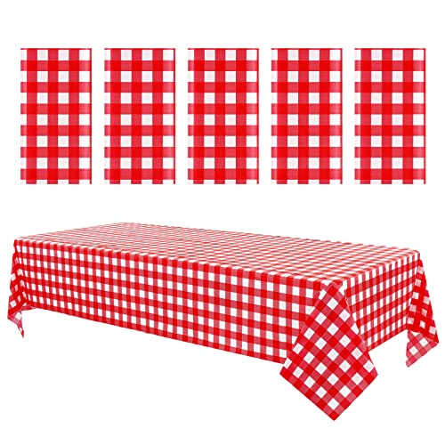 5 Packungen rot Karierte Kunststoff-Tischdecke 137 x 274 cm rot-weiß Karierte Einweg-Rechteck-Tischdecke, schmutzabweisende/wasserdichte Tischdecke für Grill-Picknick-Geburtstags-Hochzeitsfeiern von Teruntrue