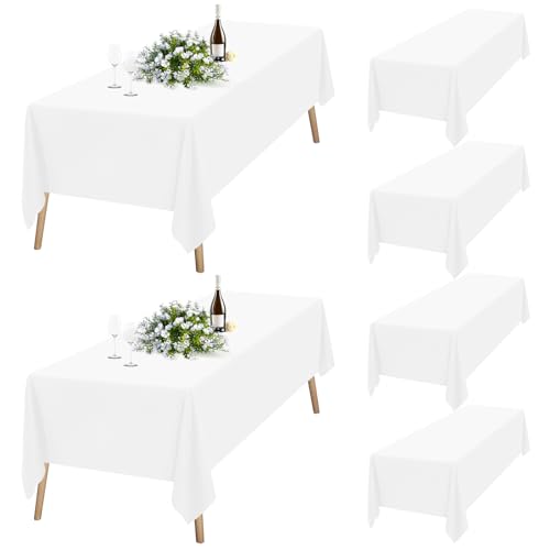 6 Packungen Weiß Tischdecke 153 x 260 cm, Tischdecke Weiß Stoff Rechteckige Polyester-Tischdecke für 1,8m Rechteckige Tische, Waschbare Tischdecke für Hochzeitsfeier, Restaurant, Banketttisch von Teruntrue