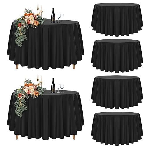 6er-Set Schwarze Runde Tischdecke 178cm Durchmesser, Runde Tischdecke für Ø75-105cm Tische, Polyester Wasserdicht Waschbar runde Tischdecke für Hochzeit Party Buffet Camping Restaurant (70 Zoll) von Teruntrue