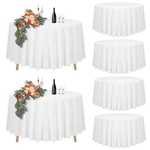 6er-Set Weiße Runde Tischdecke 275cm Durchmesser, Runde Tischdecke für Ø120-210cm Tische, Polyester Wasserdicht Waschbar Runde Große Tischdecke für Hochzeit Party Buffet Camping Restaurant (108 Zoll) von Teruntrue