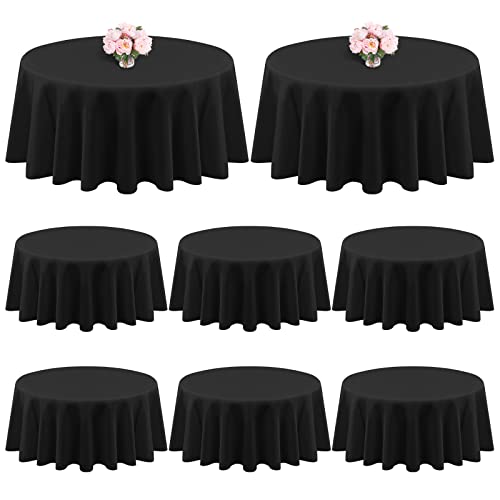 8 Packungen Premium-runde Tischdecke, 228 cm, Schwarze Polyester-Tischdecke, waschbare Polyester-Stoff-Tischdecke für Hochzeit, Party, Bankett, Buffet, Feiertagsessen (schwarz, 228 cm) von Teruntrue