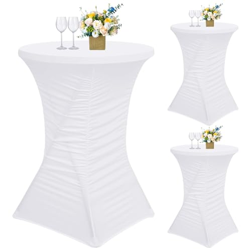 Stehtisch Hussen 3er Set, Stretch Plissee Design Stehtisch Hussen, Barhusse für Bar- und Bistrotische Ø 80-85 cm, Stretch-Tischdecke mit Fußtaschen (80 cm, weiß) von Teruntrue