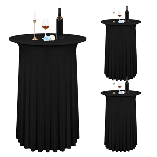 Teruntrue 2 Stück Schwarz Wasserdicht Stehtisch Hussen Stehtische, Stehtischhusse für Ø 60-65 cm Stehtische und Bistrotische, Stretch-Tischrock für Hochzeit Geburtstagsfeier Bankett(60 cm, Schwarz) von Teruntrue