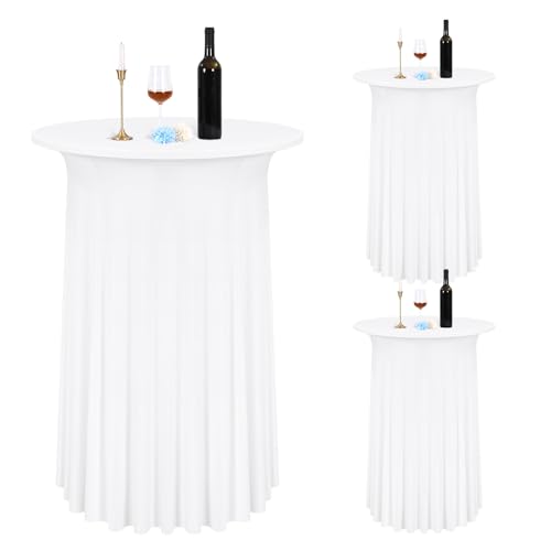 Teruntrue 2 Stück Weiß Wasserdicht Stehtisch Hussen Stehtische, Stehtischhusse für Ø 60-65 cm Stehtische und Bistrotische, Stretch-Tischrock für Hochzeit Geburtstagsfeier Bankett(60 cm, Weiß) von Teruntrue