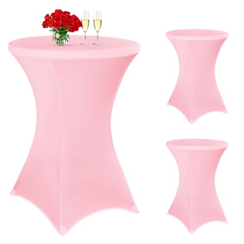 Teruntrue 3 Stück Rosa Stehtisch Hussen Stehtische, Stehtischhusse für Ø 80-85 cm Stehtische und Bistrotische, Stretch-Tischdecke mit Fußtaschen für Hochzeit Geburtstagsfeier Bankett(80 cm, Rosa) von Teruntrue