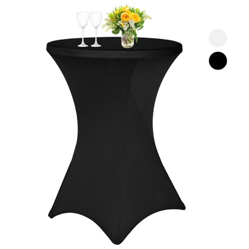 Teruntrue Schwarz Stehtisch Hussen Stehtische, Stretch-Tischdecke mit Fußtaschen für Ø 80-85 cm Stehtische und Bistrotische, Stehtischhusse für Hochzeit Geburtstagsfeier Bankett(80 cm, Schwarz) von Teruntrue