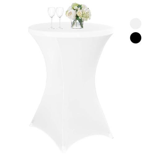 Teruntrue Weiß Stehtisch Hussen Stehtische, Stretch-Tischdecke mit Fußtaschen für Ø 80-85 cm Stehtische und Bistrotische, Stehtischhusse für Hochzeit Geburtstagsfeier Bankett(80 cm, weiß) von Teruntrue