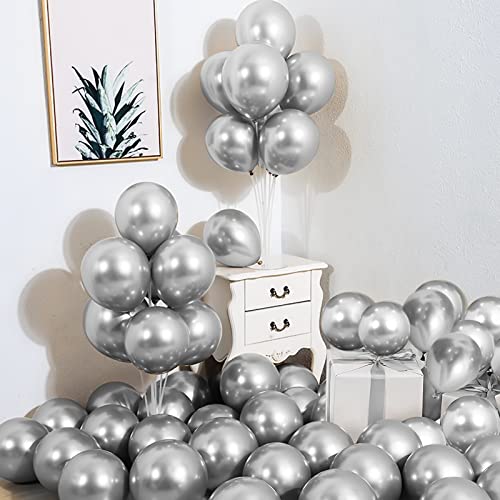 50 Stück Luftballon Silber Metallic 5 Zoll Metallic Luftballons Silber Latex Ballons Mini Silber Chrom Ballons Geburtstag Hochzeit Baby Shower Verlobung Jubiläum Festival Picknick Party Dekoration von Teselife