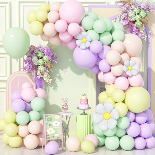 Teselife 136Pcs Pastell Luftballons Bogen Kit, Pastell Bunte Regenbogen Party Ballons Girlande Kit mit Gänseblümchen Ballons für Geburtstag Baby Shower Hochzeit Jahrestag Karneval Party Dekorationen von Teselife