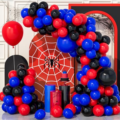 Teselife 141Pcs Schwarz Rot Blau Luftballons Bogen Kit, Königlich Blau Schwarz Rot Party Ballons Girlande Kit für Geburtstag Baby Shower Hochzeit Jahrestag Karneval Party Dekorationen Zubehör von Teselife