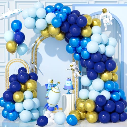 Teselife 143Pcs Blau Gold Luftballons Bogen Kit, Marine Blau Metallic Gold Metallic Party Ballons Girlande Kit für Geburtstag Baby Shower Hochzeit Jahrestag Karneval Party Dekorationen Zubehör von Teselife