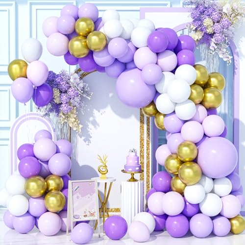 Teselife 150Pcs Lila Luftballons Bogen Kit, Tiefes Dunkel Violett Weiß Metallic Gold Party Ballons Girlande Kit für Geburtstag Baby Shower Hochzeit Jahrestag Karneval Party Dekorationen Zubehör von Teselife