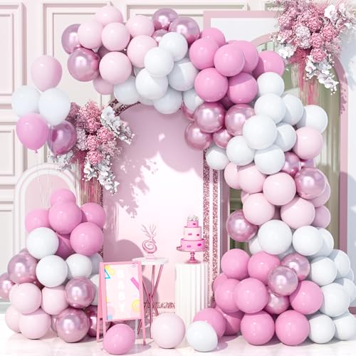 Teselife 153Pcs Rosa Luftballons Bogen Kit, Weiß Pastell Pink Metallic Party Ballons Girlande Kit für Geburtstag Baby Shower Hochzeit Jahrestag Karneval Party Dekorationen Zubehör von Teselife