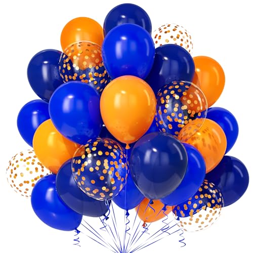 Teselife Blau Orange Luftballons, 30Stück 12 Zoll Marineblau Nachtblau Dunkelblau Orange Konfetti Ballons Jungen Kinder Geburtstag Hochzeit Abschlussfeiern Verlobung Baby Shower Weltraum Party von Teselife