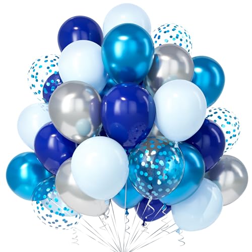 Teselife Blau Silber Luftballons, 30Stück 12 Zoll Marine Blau Pastell Metall Silber Blau Konfetti Ballons Frauen Männer Geburtstag Hochzeit Verlobung Jubiläum Abschlussfeiern Baby Shower Party Dekor von Teselife