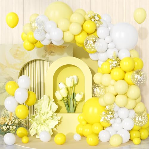 Teselife Luftballons Gelb Weiß, 123 Stück Ballon Girlande Pastell Gelbes Weiss Konfetti Helium Latex Ballons für Junge Mädchen Geburtstag Babyparty Hochzeit Jubiläum Sonnenblume Honig Biene Party Deko von Teselife