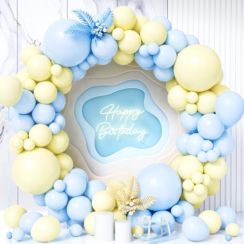 Teselife Luftballons Girlande Blau Gelb, 119 Stück Ballons Pastell Macaron Baby Blau und Gelb Latex Luftballon Junge Mädche Kinder Geburtstag Ballon Hochzeit Jubiläum Babyparty Bär Thema Party von Teselife